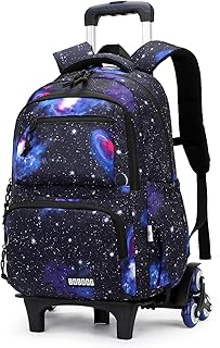 VIDOSCLA Galaxy Kids Middle/High School Rolling Backpack for Boys Primary Students Wheeled Bag Elementary Bookbags for Girls 9-12Years Old