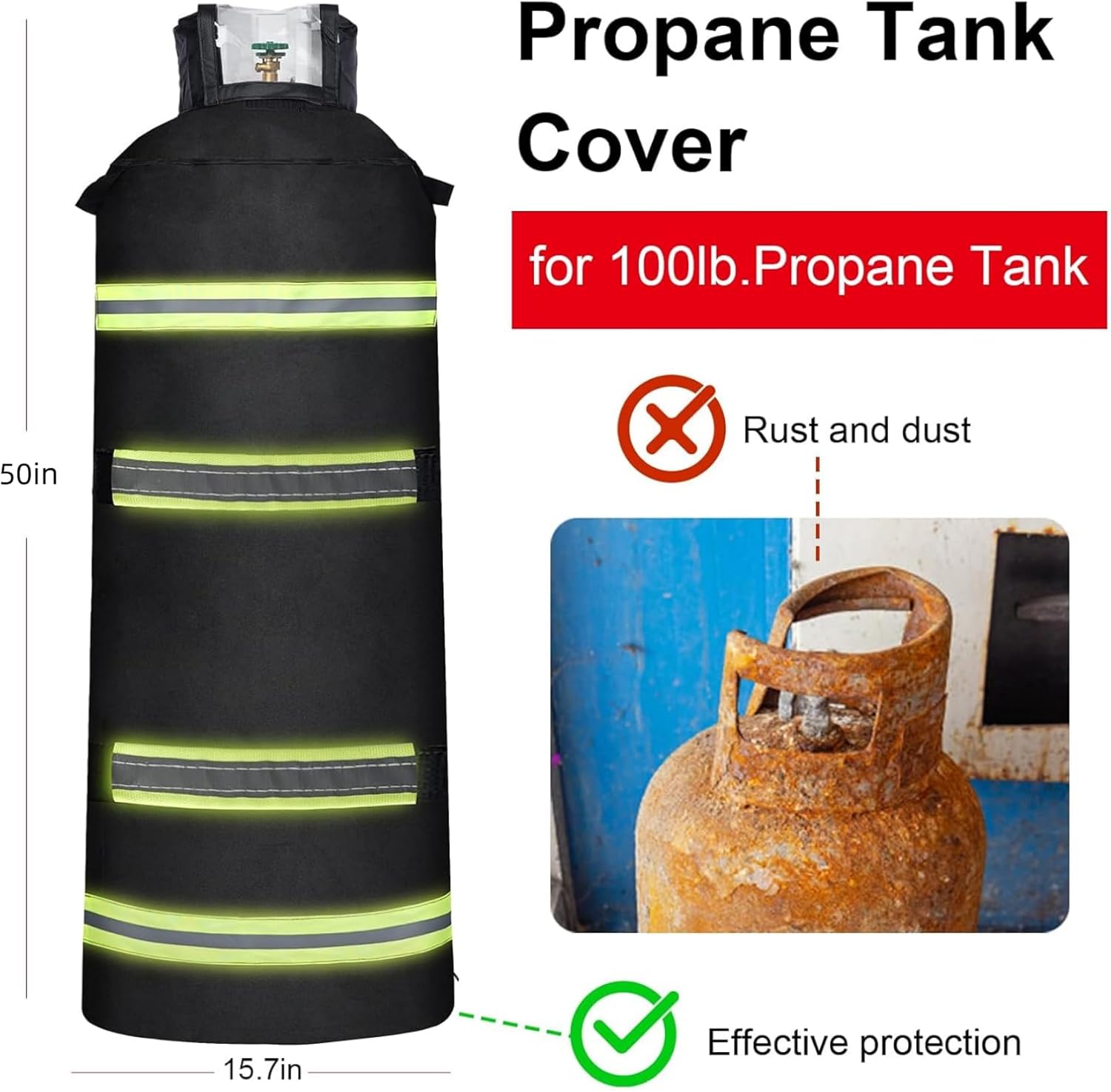 100 lb Propane Tank Cover,Propane tank Insulated cover with reflective strip，100 pound propane water tank for 600D