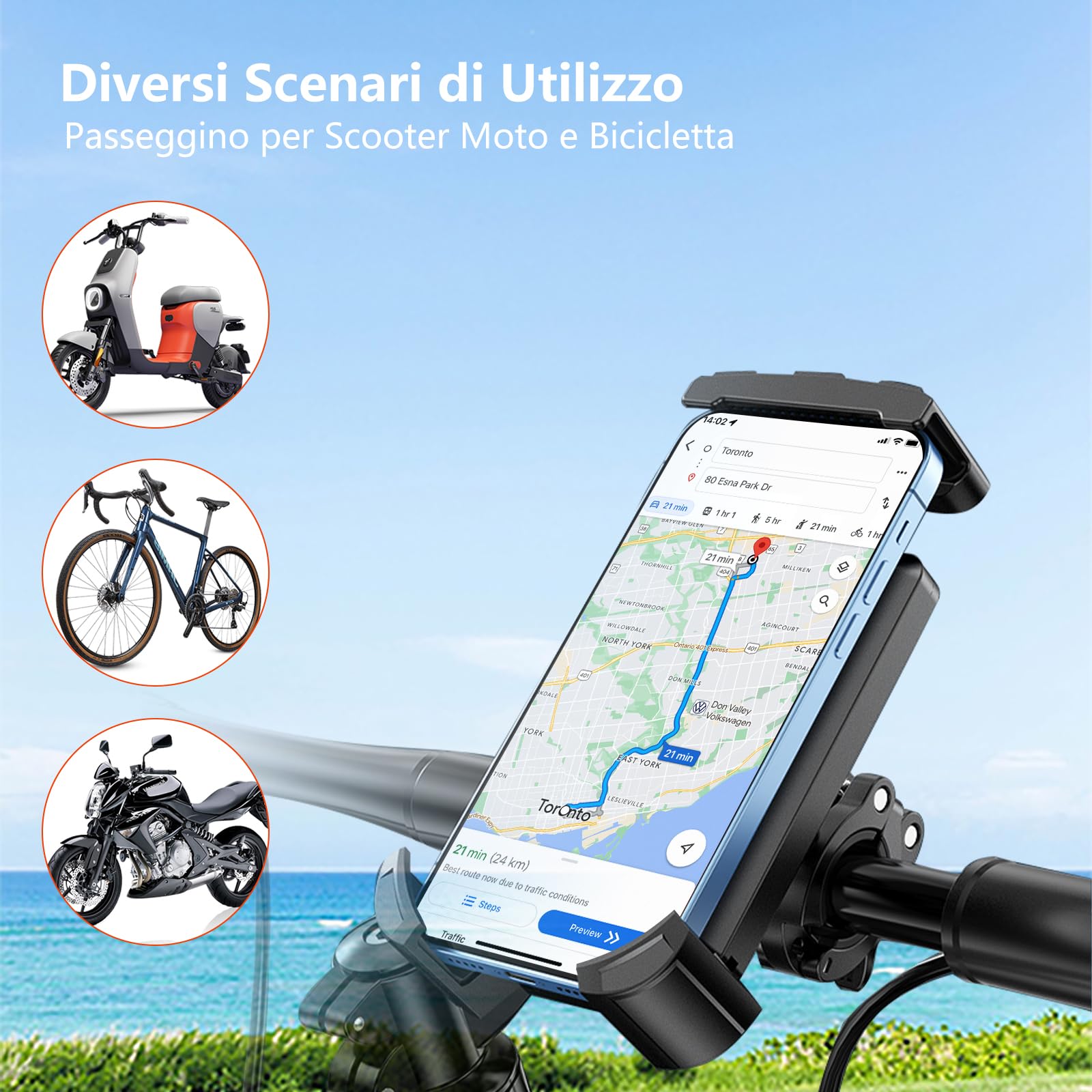 Supporto per Cellulare da Bicicletta, Supporto Universale per Cellulare da Bicicletta e Moto, Girevole a 360°, Compatibile Cellulare 4,5-7,0
