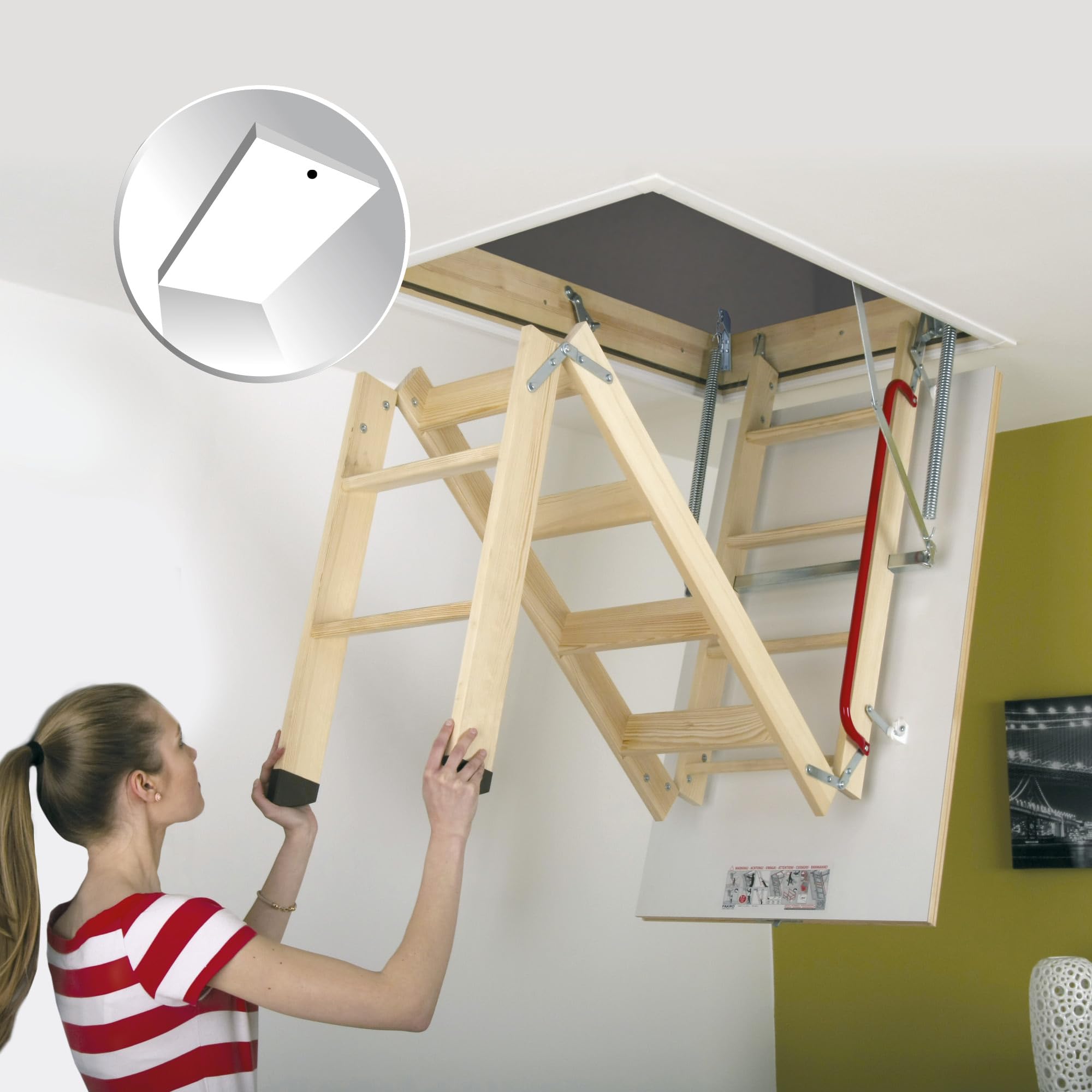 FAKRO - Einziehtreppe Bodentreppe LWK Komfort - 60x120/280 - Dachbodentreppe - 160kg Tragkraft - Klappsystems in DREI Segmenten, Einfache Montage, bis zu 160 kg