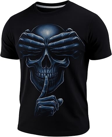 Blissboy Funny Skull Graphic T-Shirt Novelty Short Sleeve Crewneck Shirt