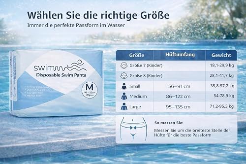 SWIMMM – Disposable Swim Nappies for Kids – Size 8 (28–42 kg / 62–93 lbs) – Pack of 30 – Discreet & Skin-Friendly – Protection for Faecal Incontinence – Safe Swimming in Water - 3