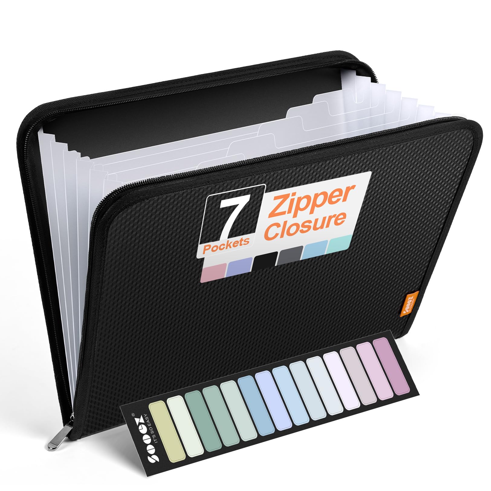 Sooez 7 Pockets Accordion File Organizer, Zipper Expanding File Folder, Heavy Duty Folder Organizer, Sleek Letter Size Accordion Folder, Portable Expandable File Folder, 14 x 11.2 Inch, Black