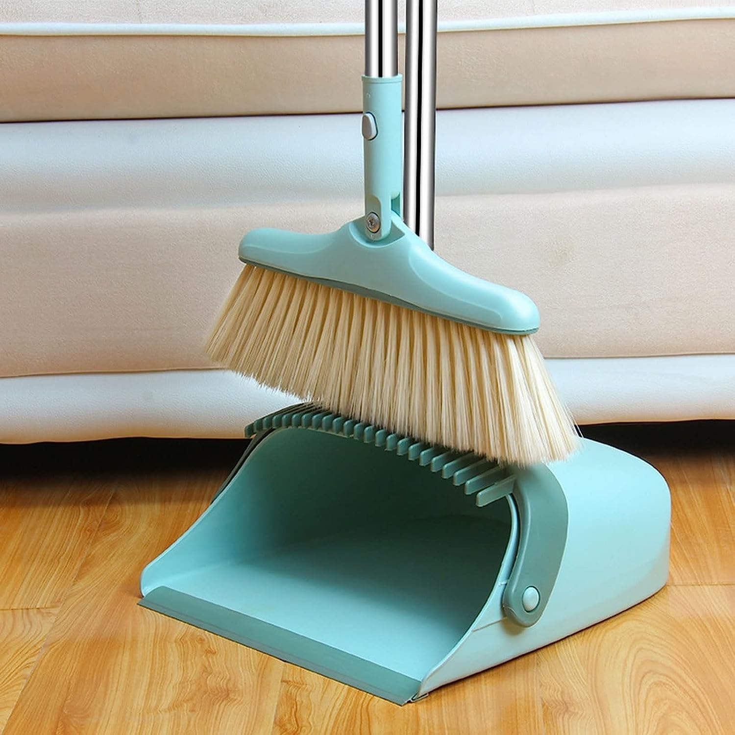 Aufrechtes Kehrschaufel- und Besen-Kombi-Set – Besen- und Kehrschaufel-Set for Zuhause – selbstreinigend mit Kehrschaufelzähnen, stehende Kehrschaufel for die Küche zu Hause, einfache Montage