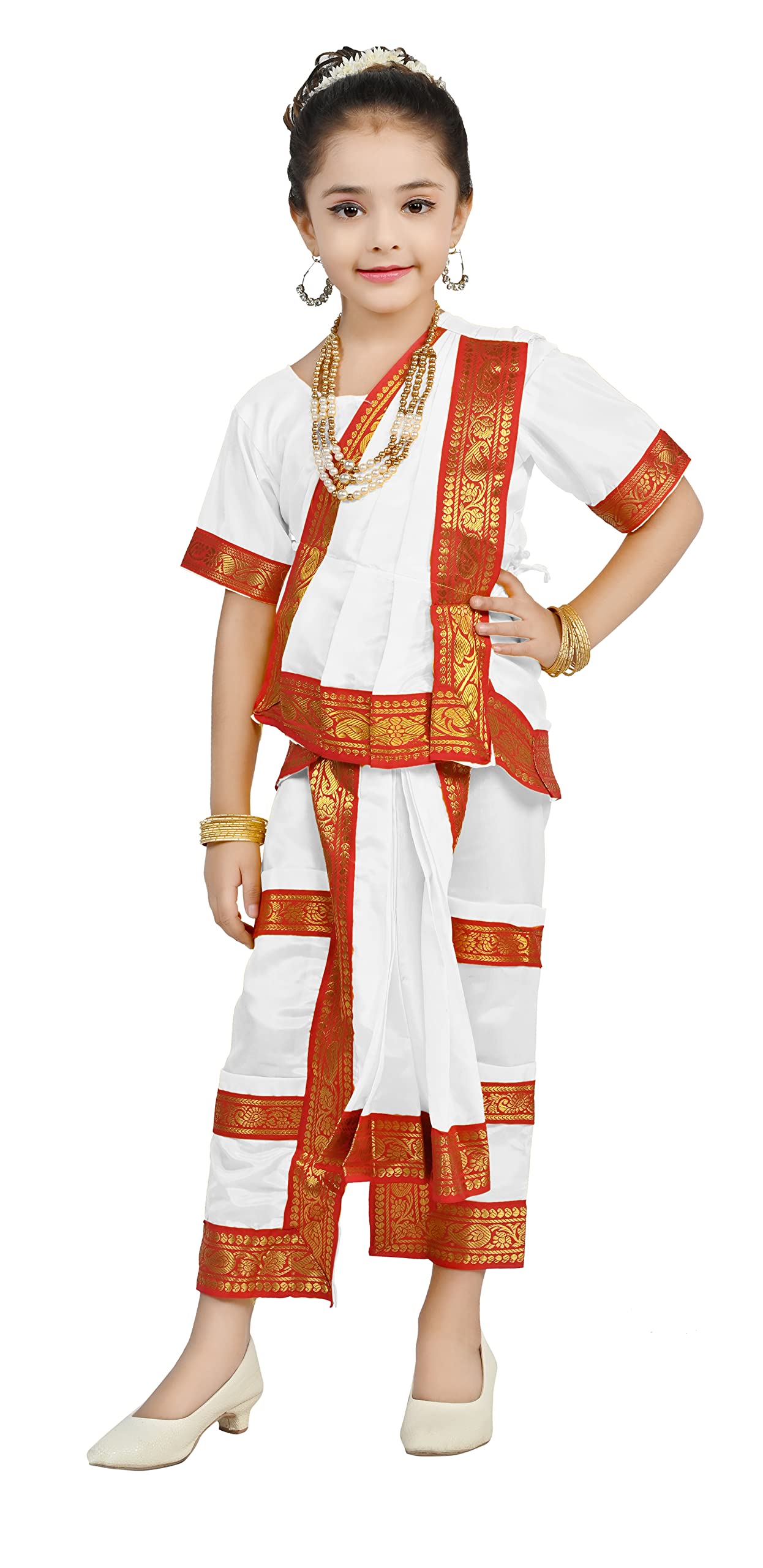 Cayon Fashion Cotton Bharatanatyam Dance Dress For Kids | Bharatnatyam Classical Dance Costume For Girls Fancy Dress Competitions/Annual Functions/School Events (4-5 Years, White) (B0BSXNB18M) Amazon Price History, Amazon Price Tracker