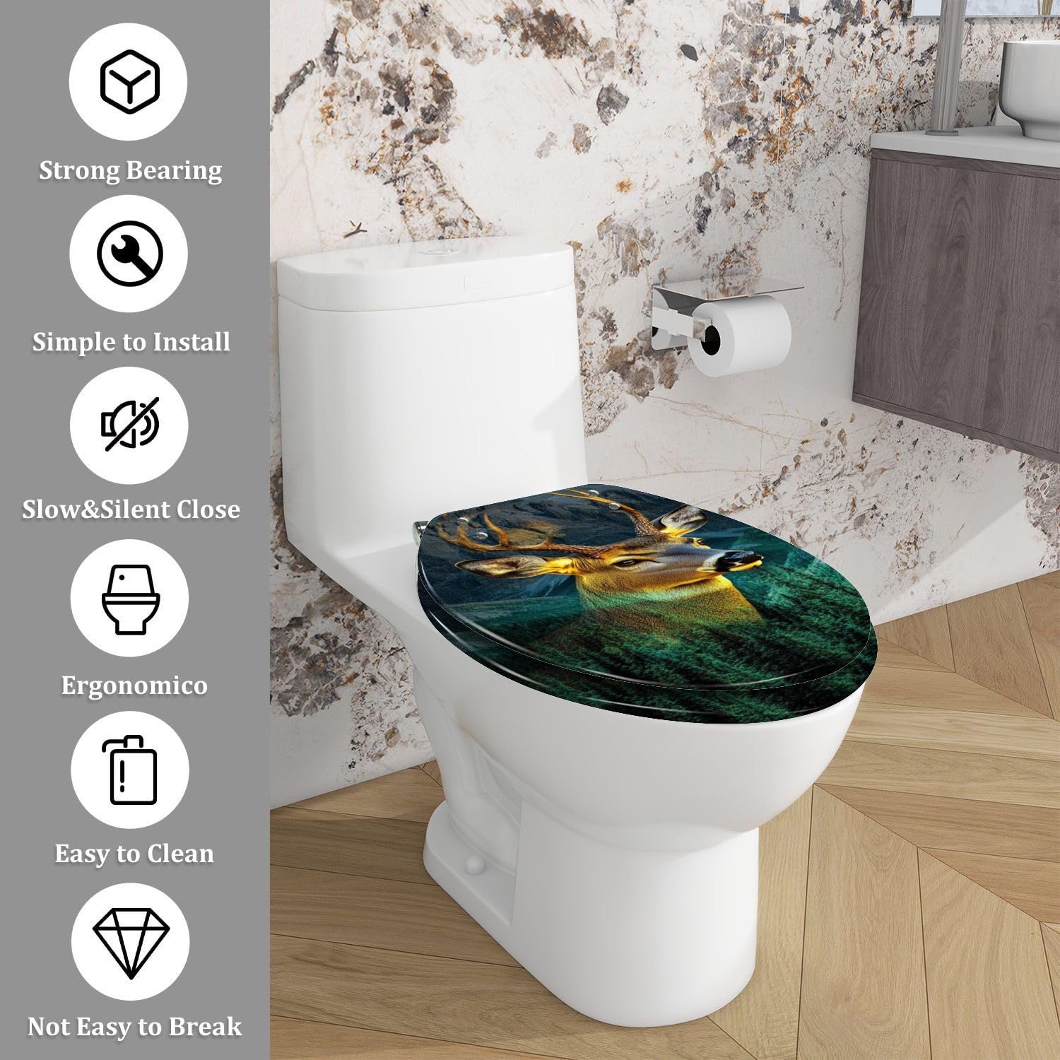 Asiento de inodoro alargado para uso en el baño