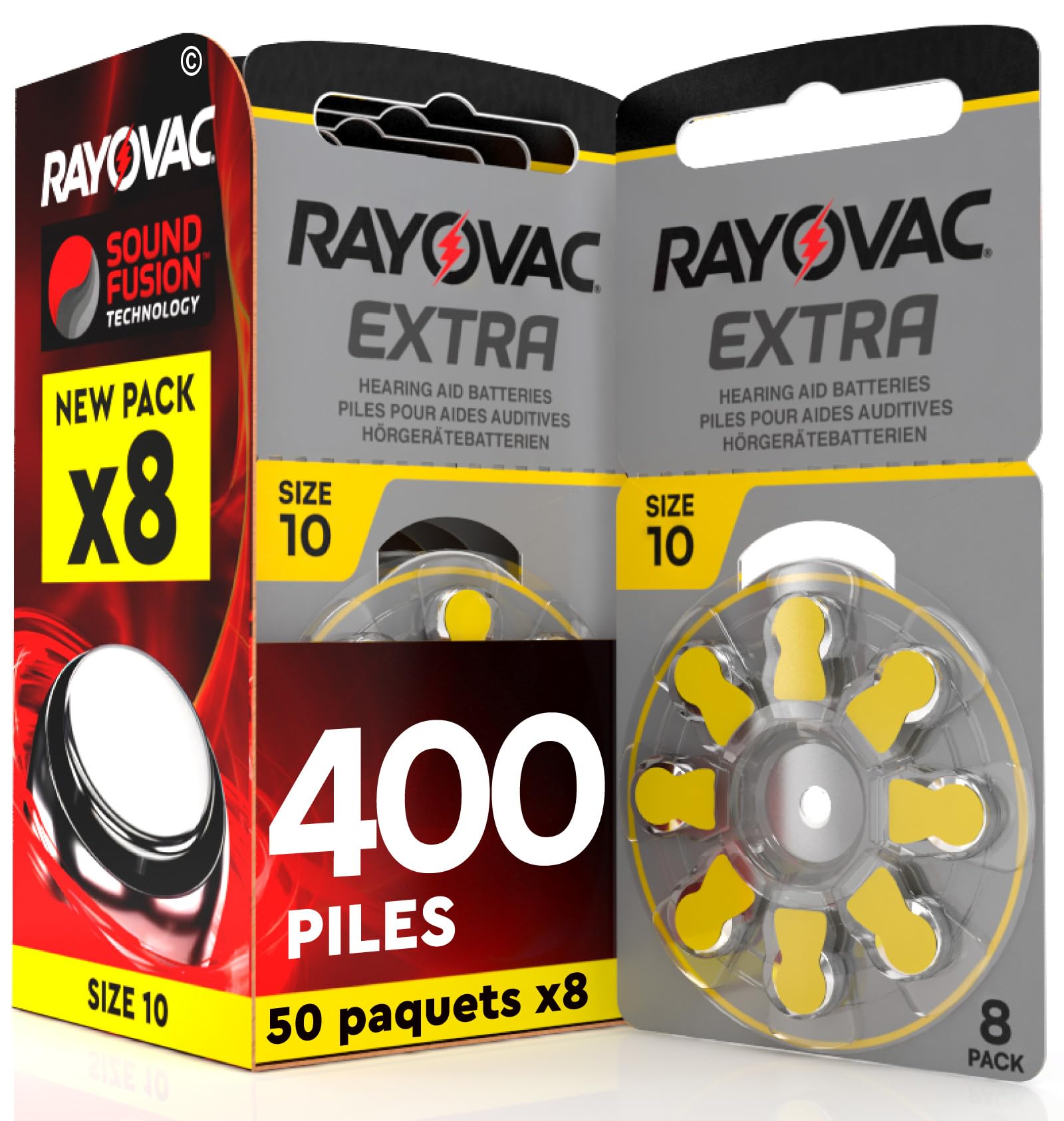 400 Piles pour appareils auditifs Rayovac Extra 10. - 50 Ampoules de 8 Piles