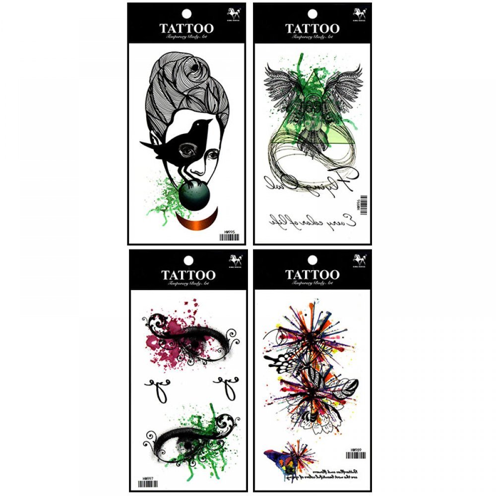 GGSELL GGSELL waterproof and non toxic 4pcs temporary tattoos in one package, it's including fashion women with crow,owl,eyes and butterflies temporary tattoos