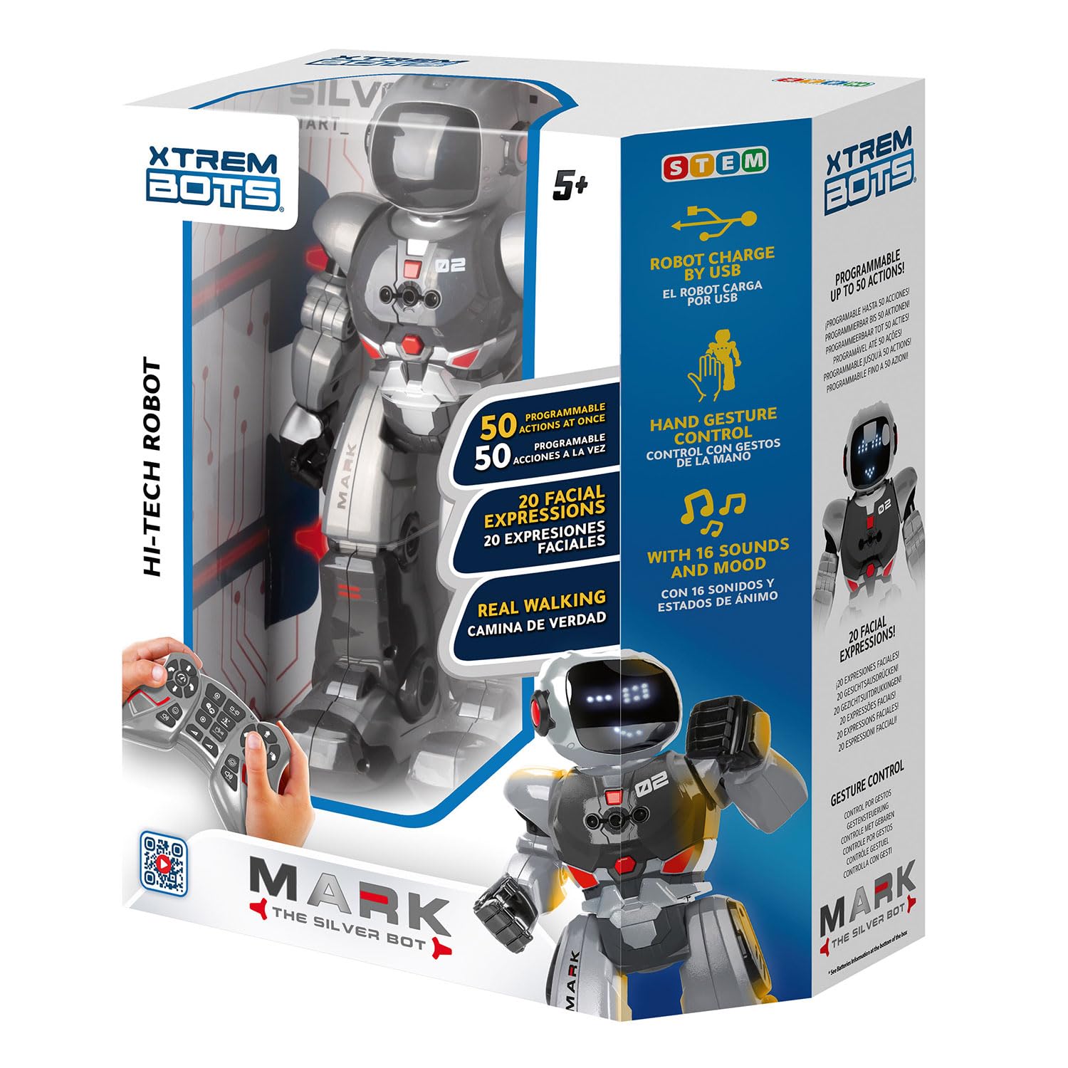 Xtrem Bots - Mark | Robot Juguete | Robot Niños 20 Expresiones Faciales Y Programable | Robots Inteligente Y Teledirigido | Juguetes Niño 5 Años O Más | Robotica para Niños | Regalo Niño 5 Años