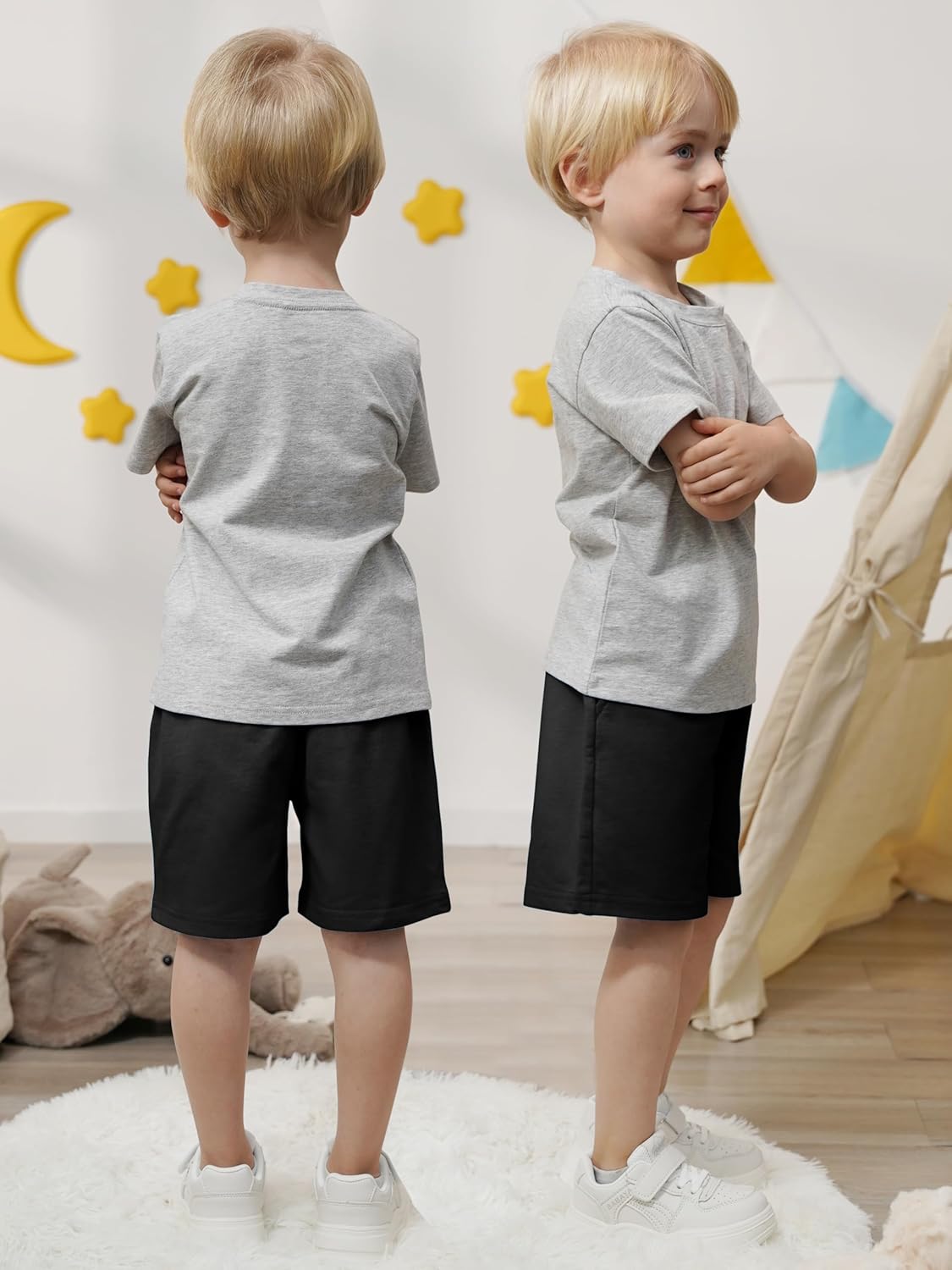 Resinta 4 Pack Toddler Boy Shorts Boys Cotton Shorts Soft Casual Elastic Waist with Pockets Drawstring Kids Summer Clothes - Image 3