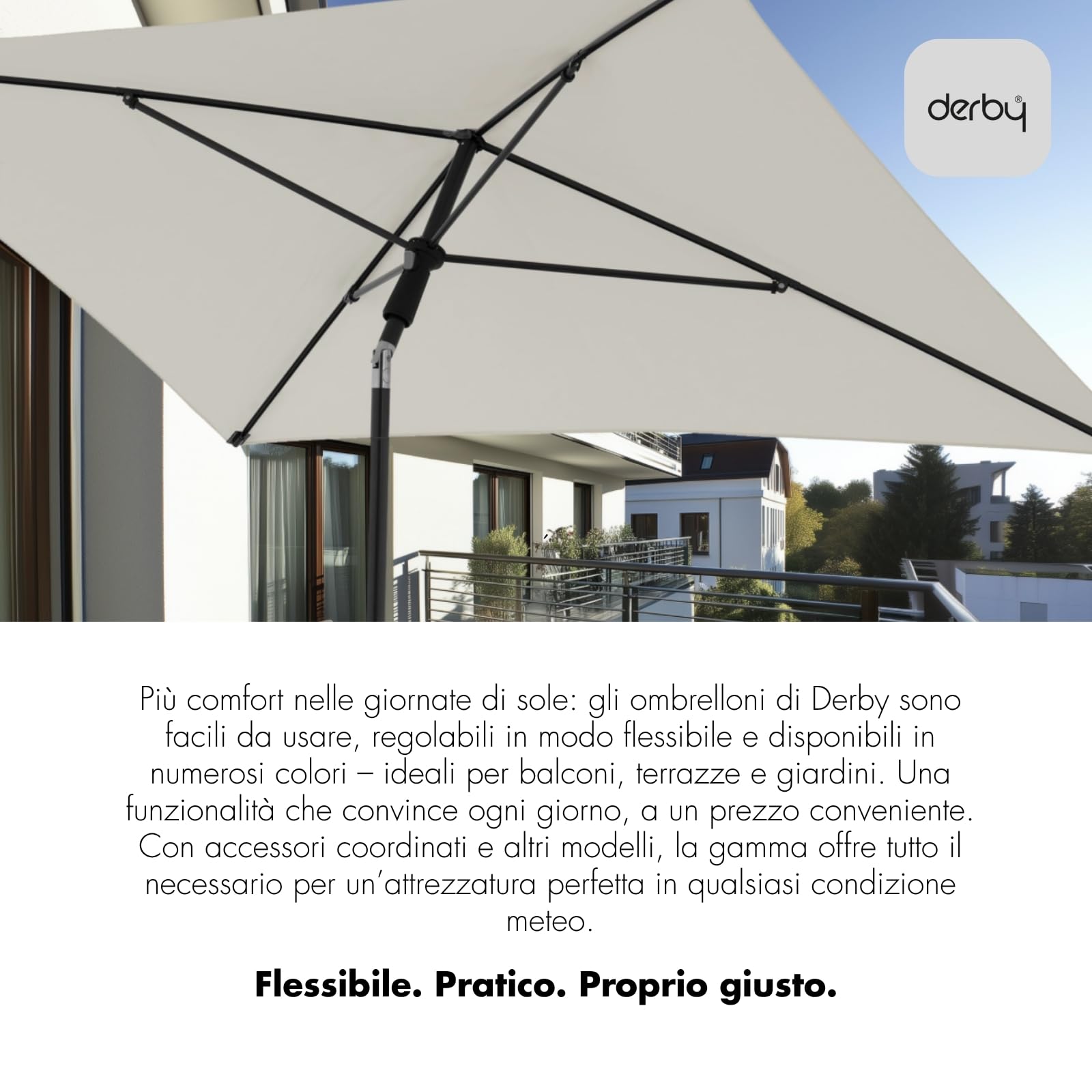 Derby ombrellone I Ombrellone rotondo per spiaggia, balcone e terrazza I Ombrellone regolabile in altezza I Con protezione UV I Ombrellone robusto e pieghevole I Ombrellone da spiaggia