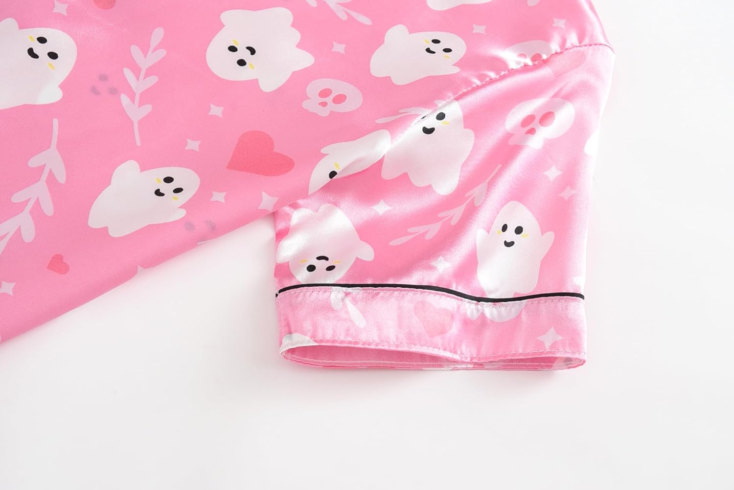 Pink Ghosts Halloween Satin Pajamas for Big Girls Silk Button Down Short Sleeve & Pants PJS Clothes Size 8-16 - Image 4