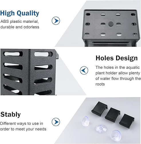 Miniatura 4 de Soporte para plantas de acuario, 4 macetas colgantes para plantas acuáticas con 24 ganchos y 20 ventosas para macetas de acuario y decoraciones de
