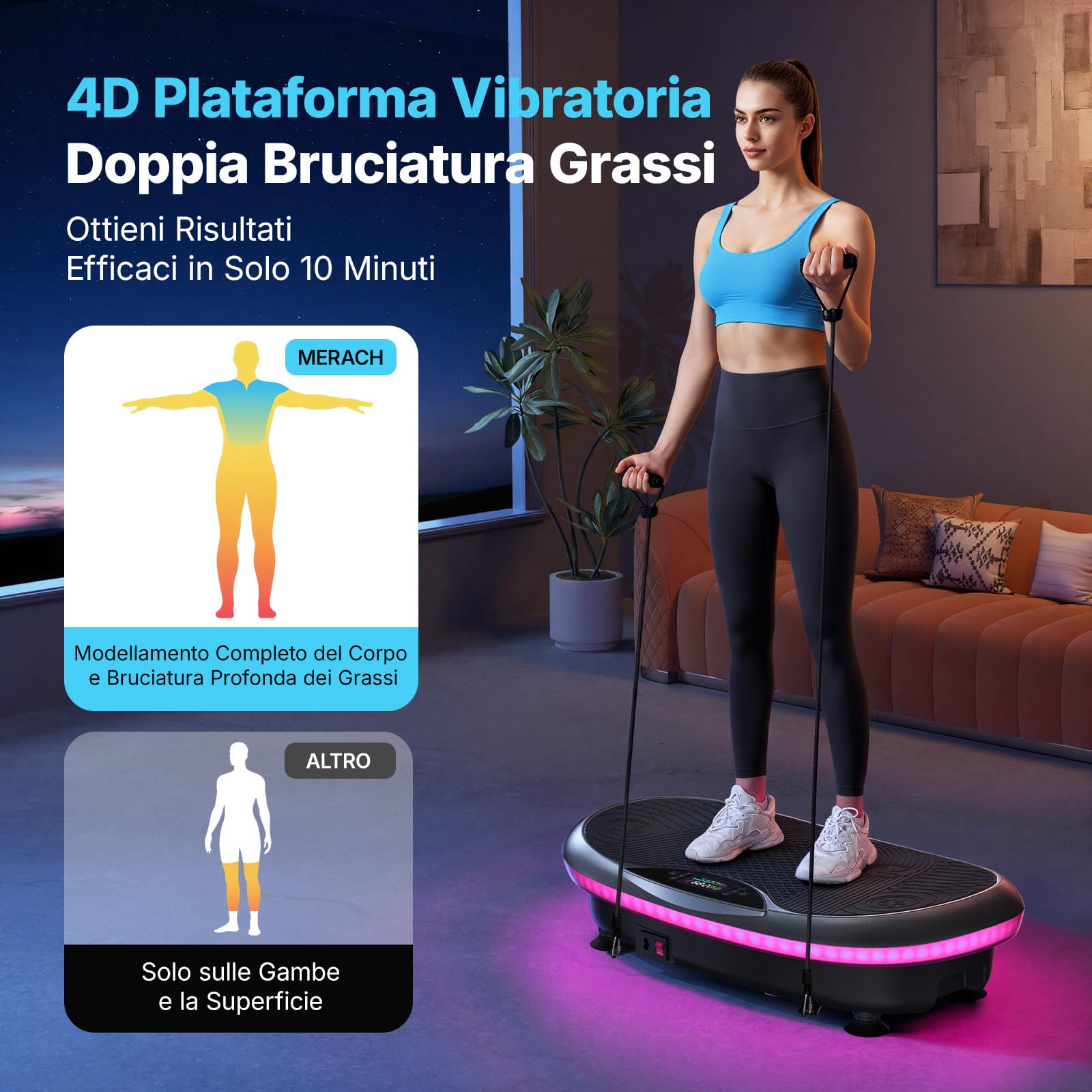 MERACH 4D Plataforma Vibratoria con 7 Modos De Vibración, 120 Niveles De Velocidad, 5 Programas Inteligentes, Altavoz Bluetooth Incorporado Y Luz Ambiental