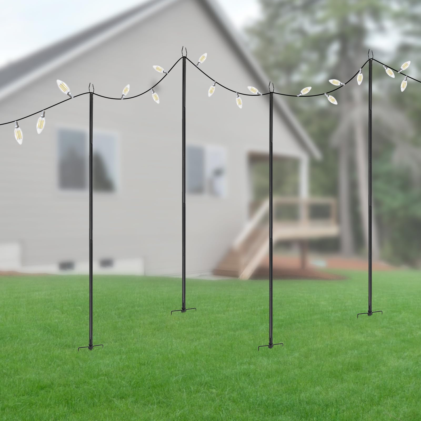 4 Stück Outdoor String Lights Pole, Außen Hängende Lichtstangen