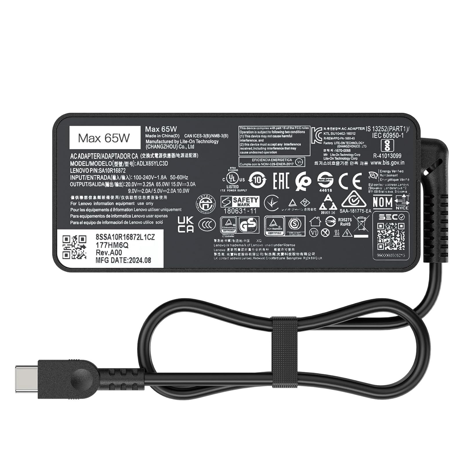 65W Laptop USB C Charger for Lenovo ThinkPad X1 X13 Z13 13s E14 L14 L15 E15 T490 E495 for Lenovo IdeaPad 3 Slim5 5Pro Flex 5 Yoga 7 Slim 7 9i Slim 920 ThinkBook 14s 15 20V/3.25A AC Adapter