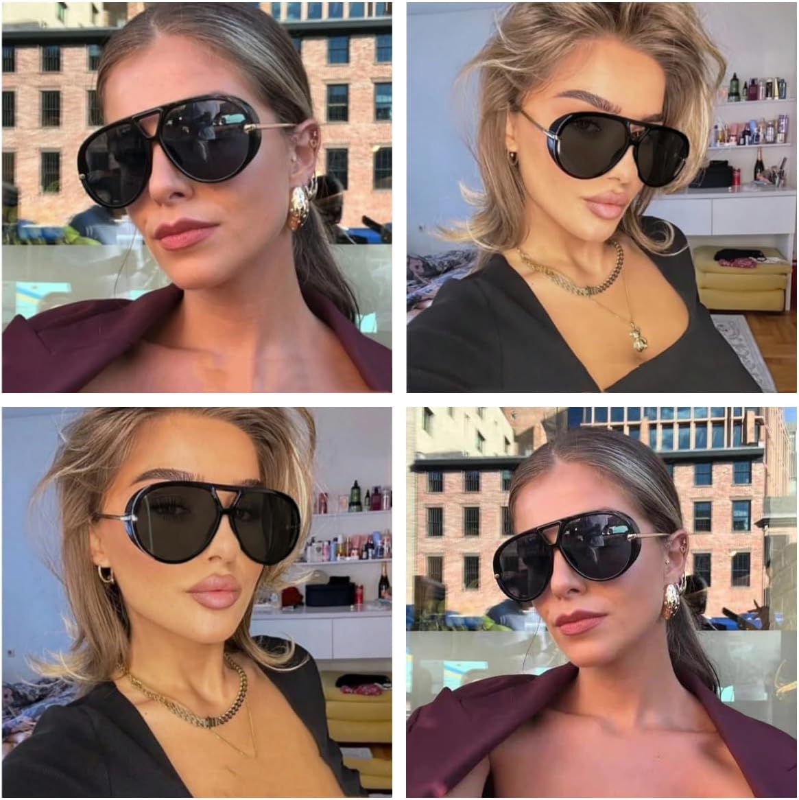 IKANOO Oversized Aviator Sunglasses for Women Men Trendy Large Big Double Bridge Shield 70s Sun Glasses - Image 4