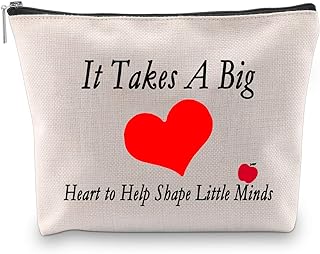 PXTIDY Teacher Gift Teacher Makeup Bag It Takes A Big Heart to Help Shape Little Minds Cosmetic Bag Teacher Pencil Pouch Teacher Bag Thank You Gift for Teacher (Beige)
