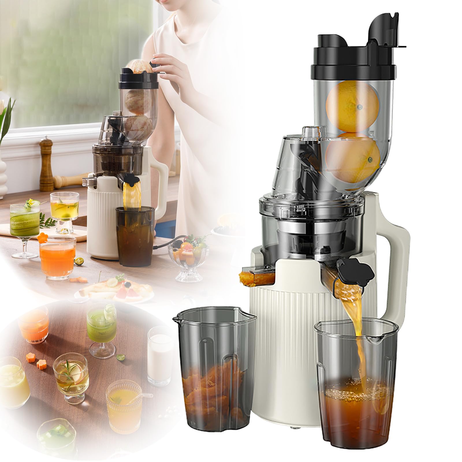 Wolnoobrotowa Wyciskarka Do Soku O Zawartości Czystego Soku 98%, Cicha Wyciskarka Do Świeżej Soku O Pojemności 600 ML, 200W + Średnica 9CM + Filtr 0.1MM + Oddzielanie Pozostałości Soku,White