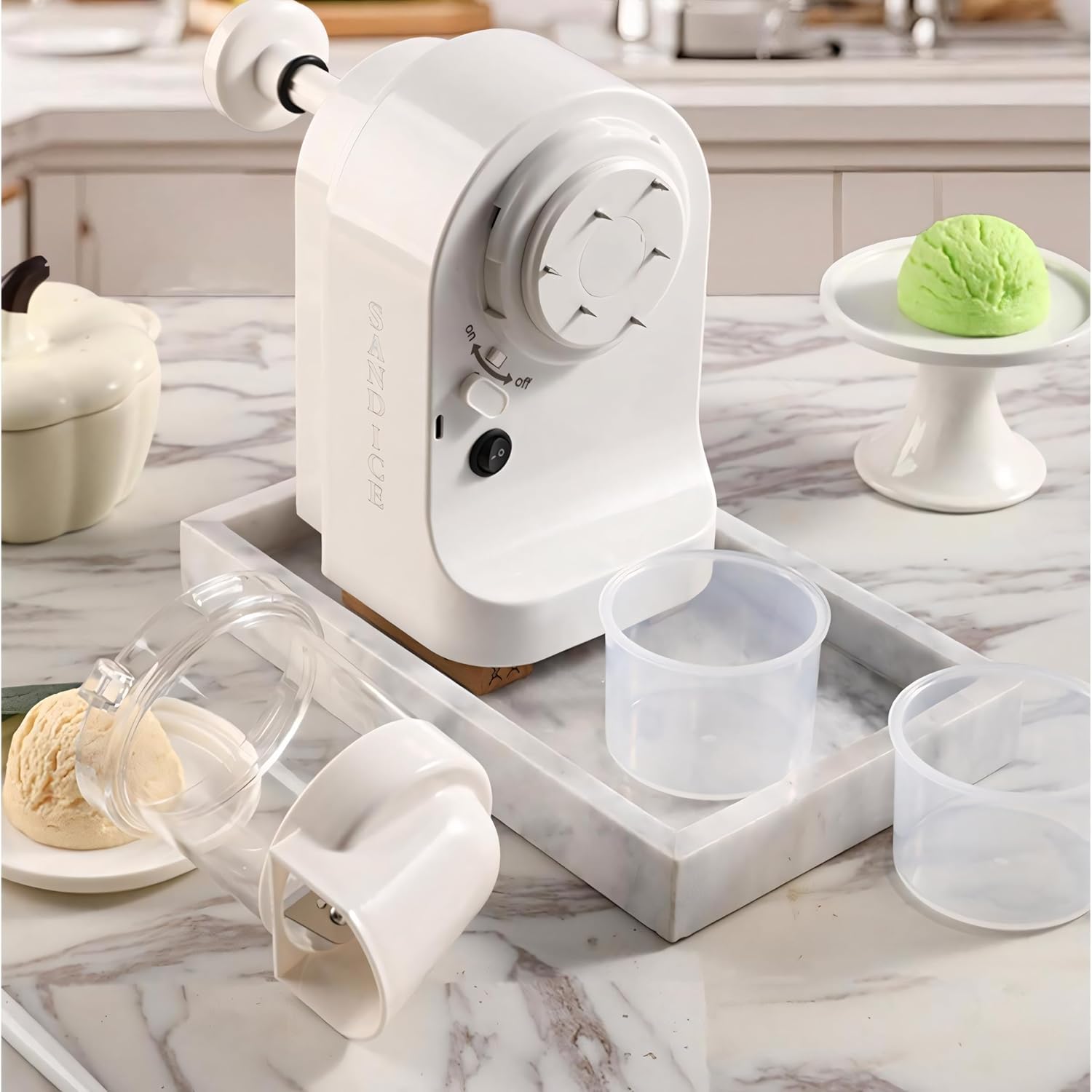 Snow Cone Machine, Shaved Ice Maker with 4 Reusable Ice Mold Cups and 1 Tray, Rechargeable Electric Ice Shaver Machine, Portable Snowcone Machines for Kids, Outdoor, Easy to DIY, White