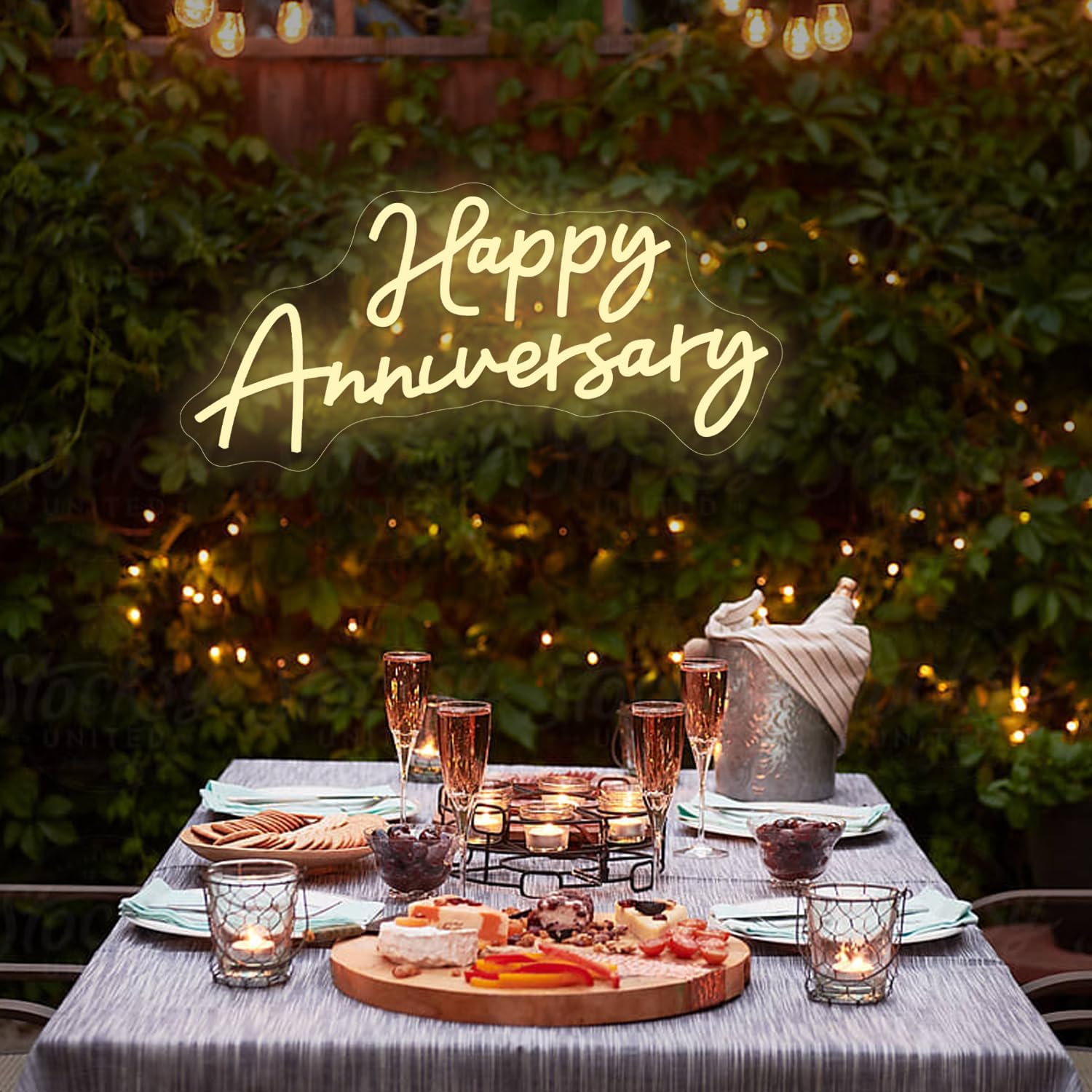 Large Happy Anniversary Banner Led Neon Signs for Wall Decorations 23"×11" Wife Husband Parents Wedding Happy Anniversary Sign for12 36 45th Birthday Party Romantic Decor Backdrop