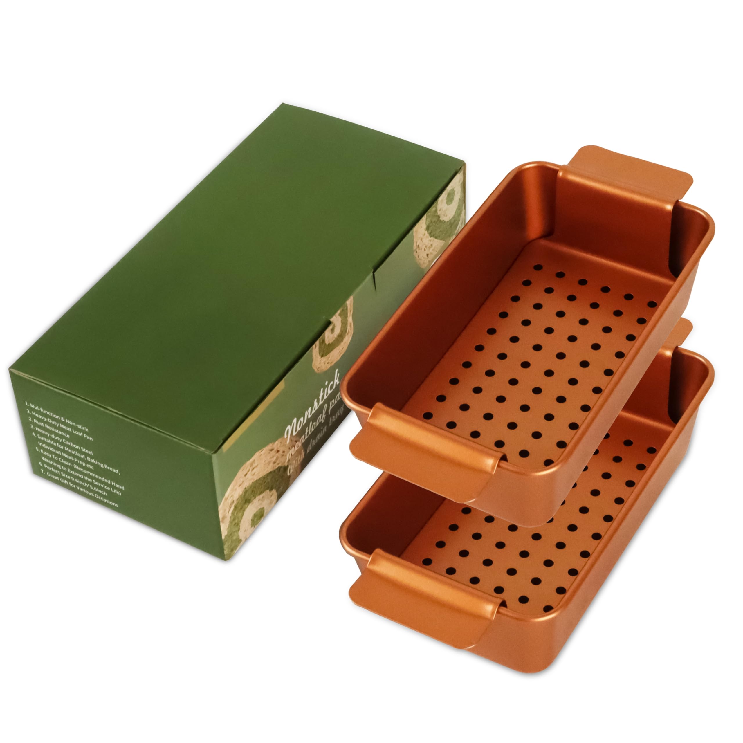 Hackbratenform mit Abtropfschale, 2er-Set, antihaftbeschichtet, Hackbratenform mit Gestell, robuste Kastenform mit Einsatz, leicht zu entfernen, perforierter Boden, zum Backen von Brot und
