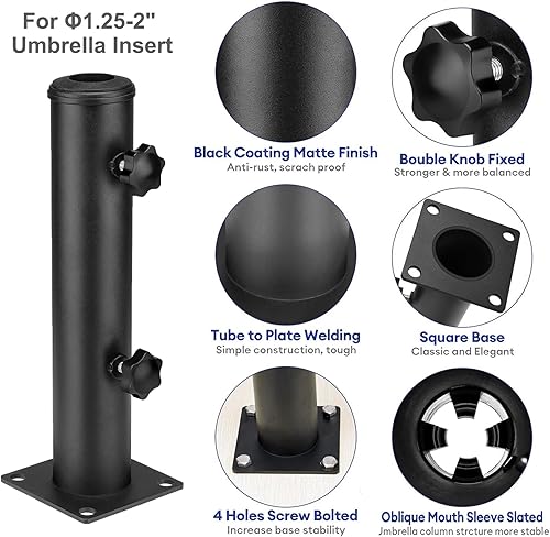 Miniatura 3 de JUMXSRLE Soporte para sombrilla de montaje en cubierta, diámetro ajustable, base de acero resistente para sombrilla al aire libre, soporte de