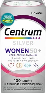 Centrum Silver Women's 50+ Multivitamin - Supports Bones, Heart, Brain, Eyes with Vitamin D3, B Vitamins, Zinc - Non-GMO, 100 Ct