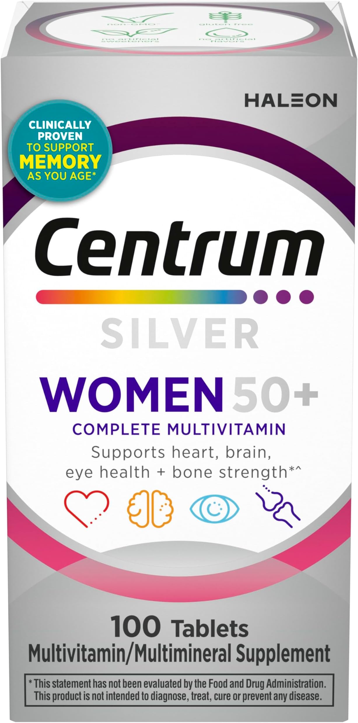 Centrum Silver Women's Multivitamin for Women 50 Plus, Multivitamin/Multimineral Supplement with Vitamin D3, B Vitamins, Non-GMO Ingredients, Supports Memory and Cognition in Older Adults - 100 Ct