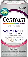 Centrum Multivitamínico feminino Silver 50 Plus, suplemento multivitamínico/multimineral com vitamina D3, vitaminas B, ingredientes não OGM, auxilia na memória e cognição em adultos mais velhos - 100