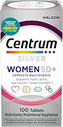 Centrum Multivitamínico feminino Silver 50 Plus, suplemento multivitamínico/multimineral com vitamina D3, vitaminas B, ingredientes não OGM, auxilia na memória e cognição em adultos mais velhos - 100