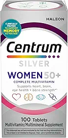 Centrum Multivitamínico feminino Silver 50 Plus, suplemento multivitamínico/multimineral com vitamina D3, vitaminas B, ingredientes não OGM, auxilia na memória e cognição em adultos mais velhos - 100