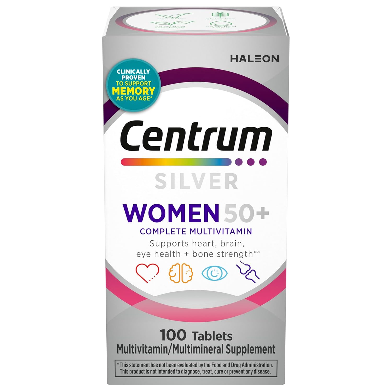 Centrum Multivitamínico feminino Silver 50 Plus, suplemento multivitamínico/multimineral com vitamina D3, vitaminas B, ingredientes não OGM, auxilia na memória e cognição em…