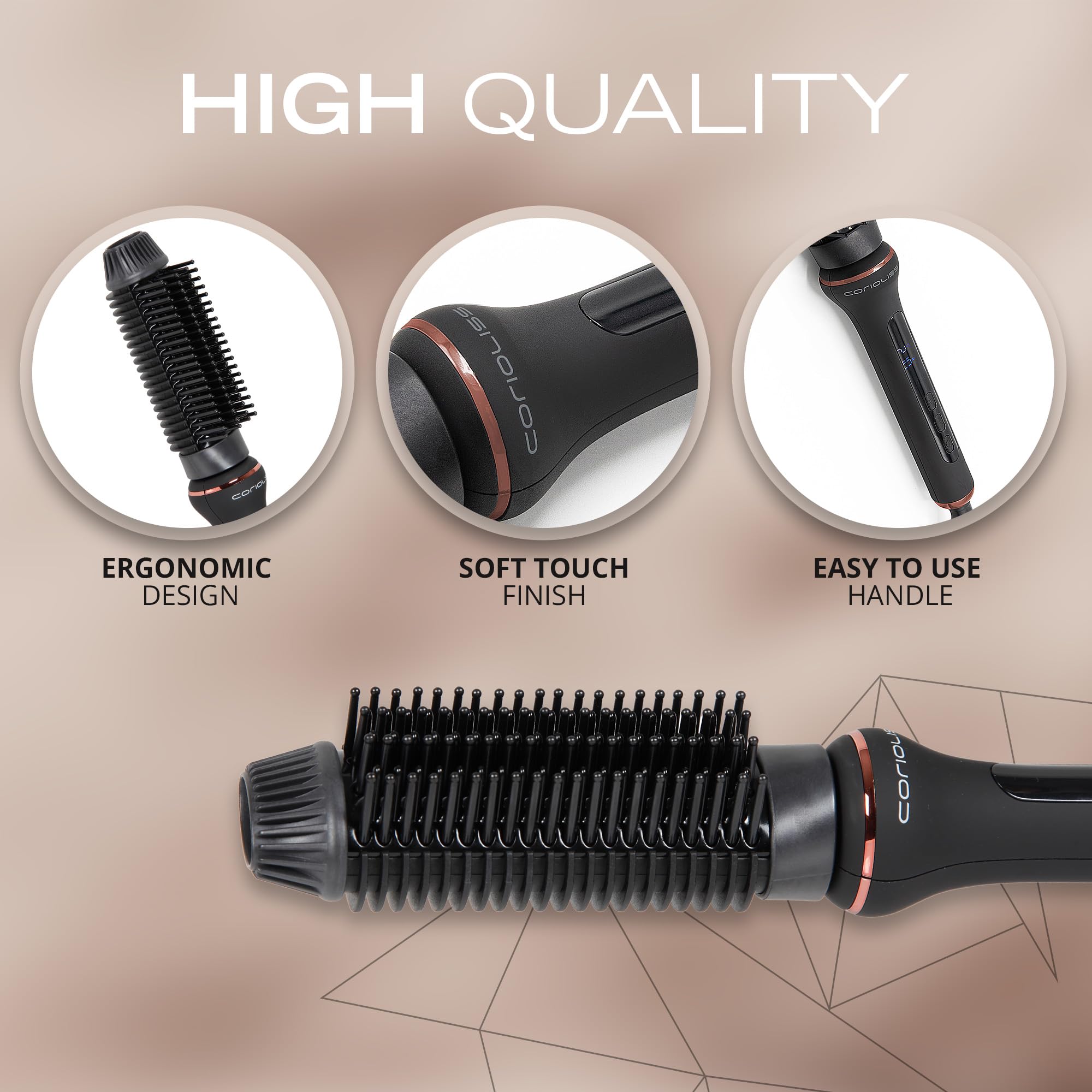 Corioliss Elektryczna szczotka do prostowania włosów Hot Brush Antifrizz Kontrola temperatury od 80° do 210 ° jonowa ceramiczna automatyczne wyłączanie