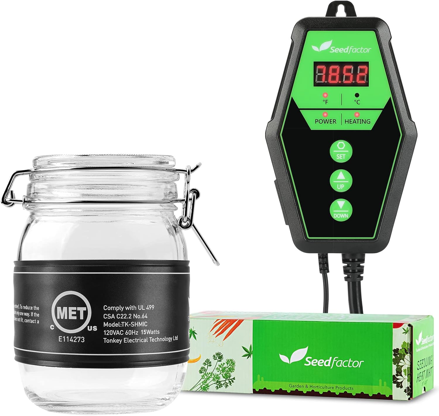 Seedfactor 48" x 20" MET Certified Seedling Heat Mat and Digital Thermostat Combo Set