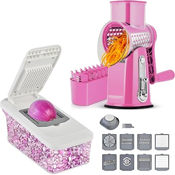 SUSTEAS Rotary Cheese Grater with Handle and Vegetable Chopper Mandoline Slicer Home Kitchen Gadgets Accessories Essentials
