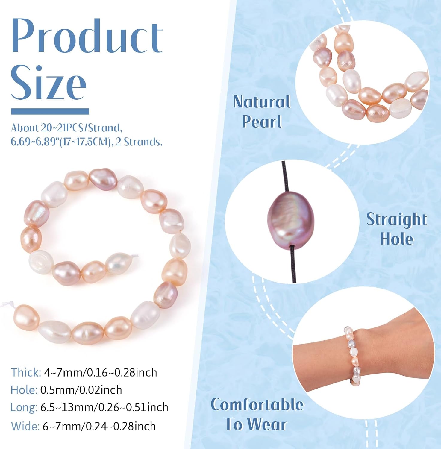 Beadthoven 2 Strands/40pcs Natural Freshwater Pearl Beads 6-7mm Colorful Irregular Nuggets Cultured Baroque Pearls Loose Gemstone Spacers for DIY Bracelet Necklace Jewelry Making Supplies Hole 0.5mm - Image 2