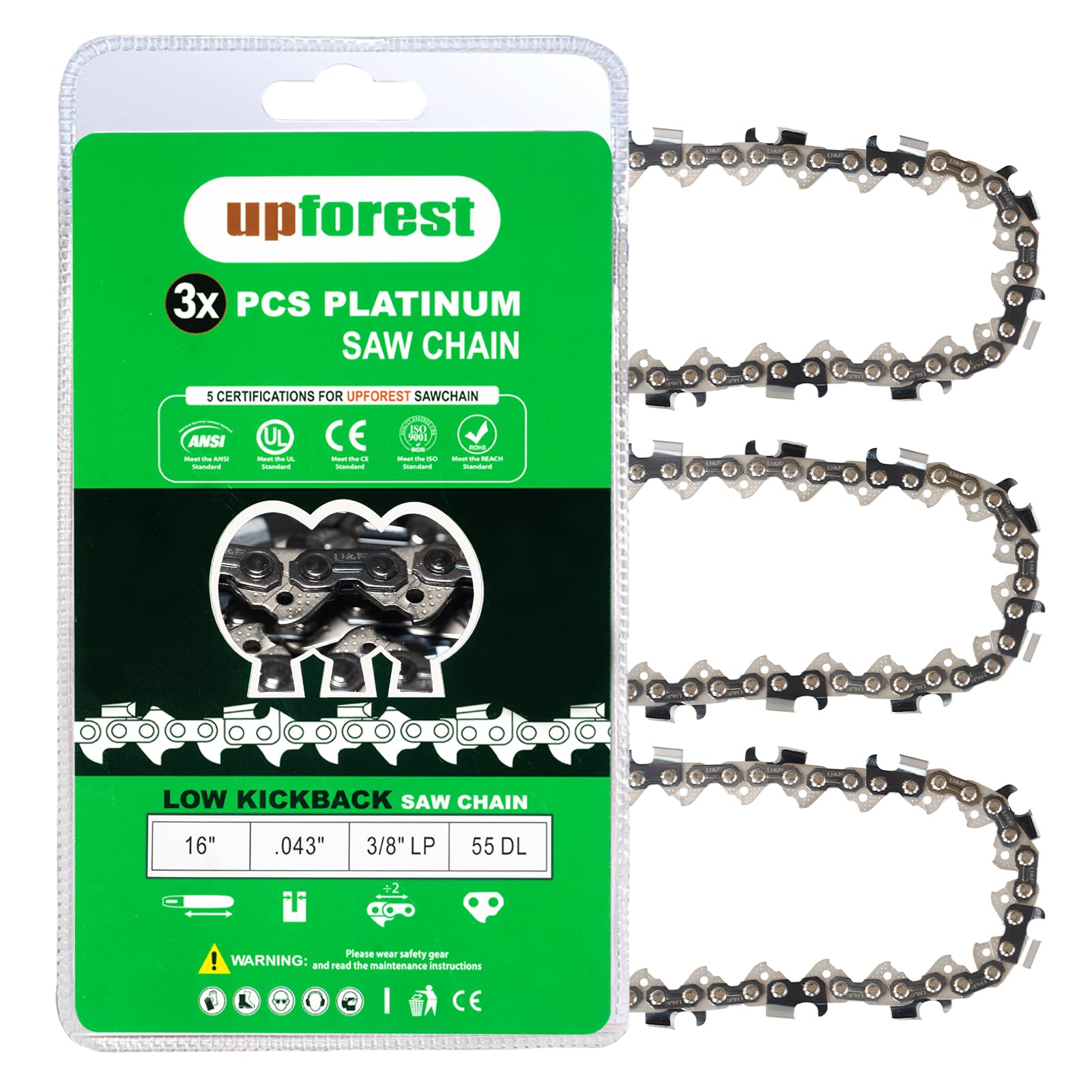 16 Inch Chainsaw Chain Fits Stihl MS170 MS180 MS180C MS171 MS181 017 018 61 PMM3 55 3610 005 0055 R55 3 PCS (90YNS55X3)
