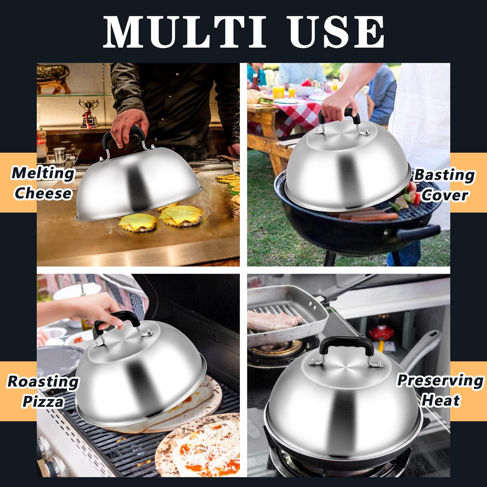Joyfair 30,5 cm Schmelzkuppel & 17,8 cm Burgerpresse Kit, Backabdeckung mit Gusseisen-Grillpresse für Käse, Burger, Speck, robustes Grillzubehör für Outdoor-Grillen, flache Oberseite,