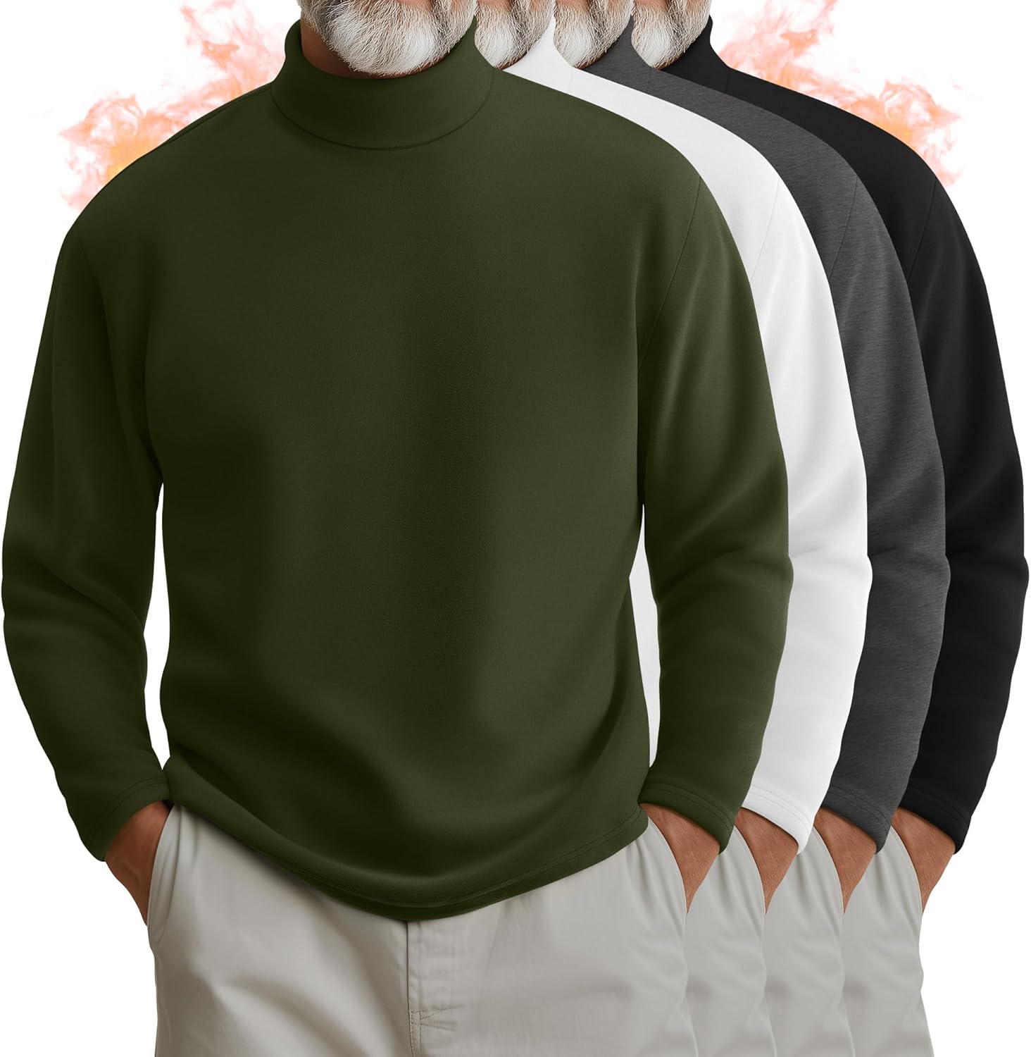 4 Pack Men's Turtleneck Shirts, Long Sleeve Thermal Sweaters Solid Casual Pullover ...