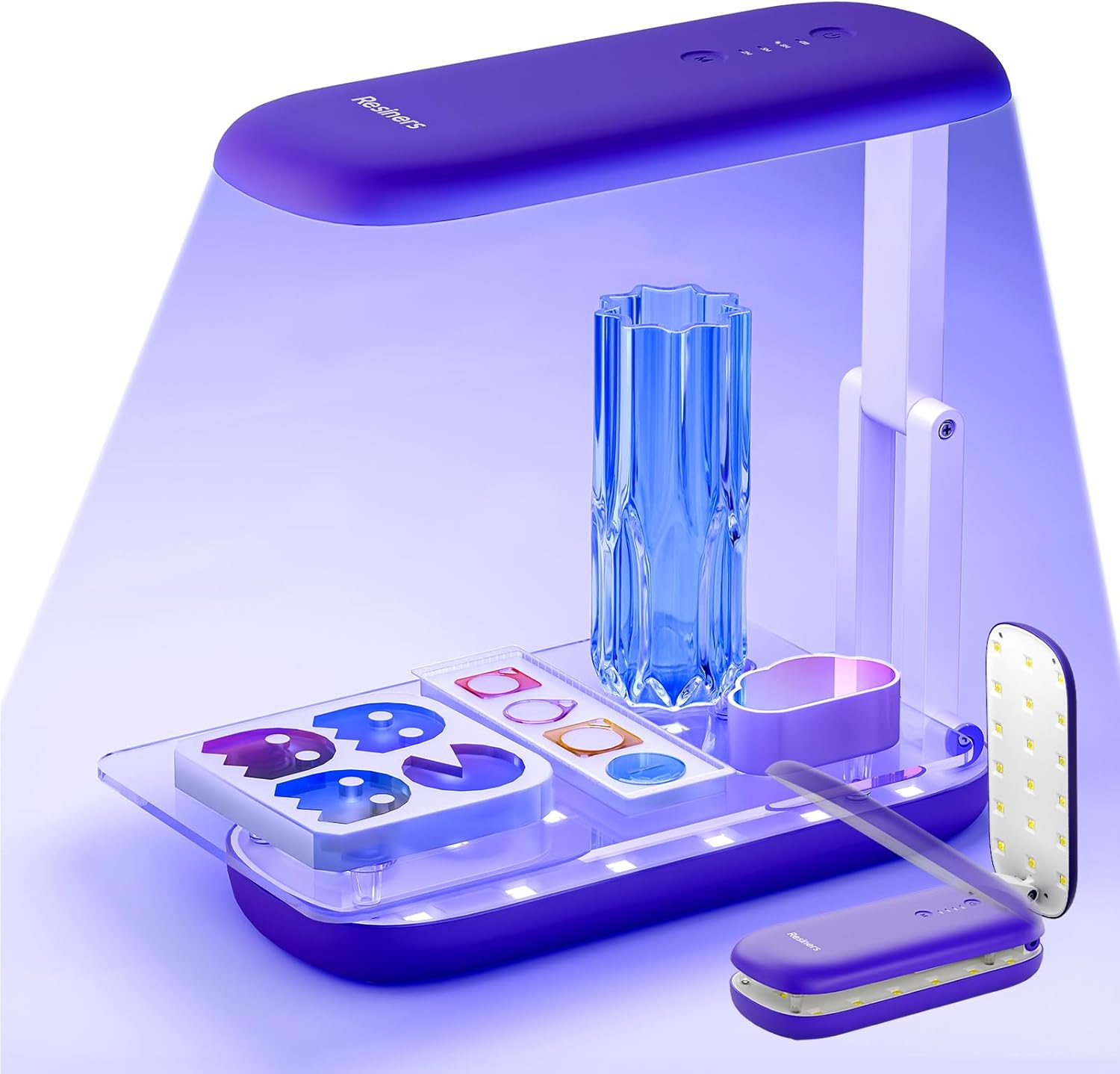 Resiners Double-Sided UV Resin Light, UV Light for Resin Curing with 36 LED Beads, Foldable UV Lamp, Wireless & Rechargeable Blacklight, Craft Supplies Tools for Resin Molds, Jewelry Making, Purple