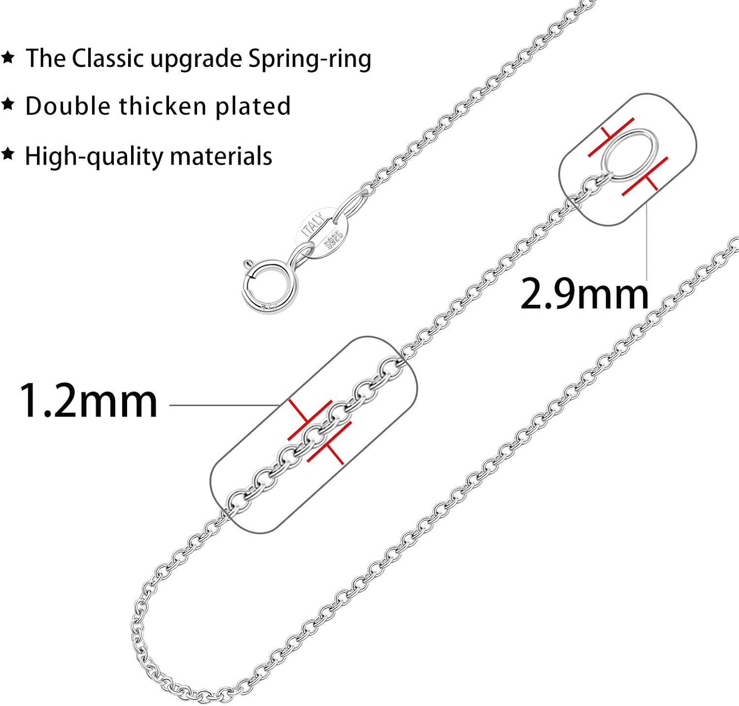 925 Sterling Silver Chain Necklace for Women Girls 1.2mm Cable Chain Italian Thin Silver Chain Super Sturdy & Lasting Shiney 16/18/20/22/24 Inch - Image 3