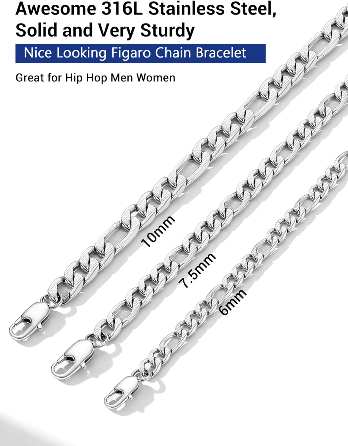 PROSTEEL Mens Bracelets Stainless Steel Bangle 10mm Thick Chain Bracelet - Image 4