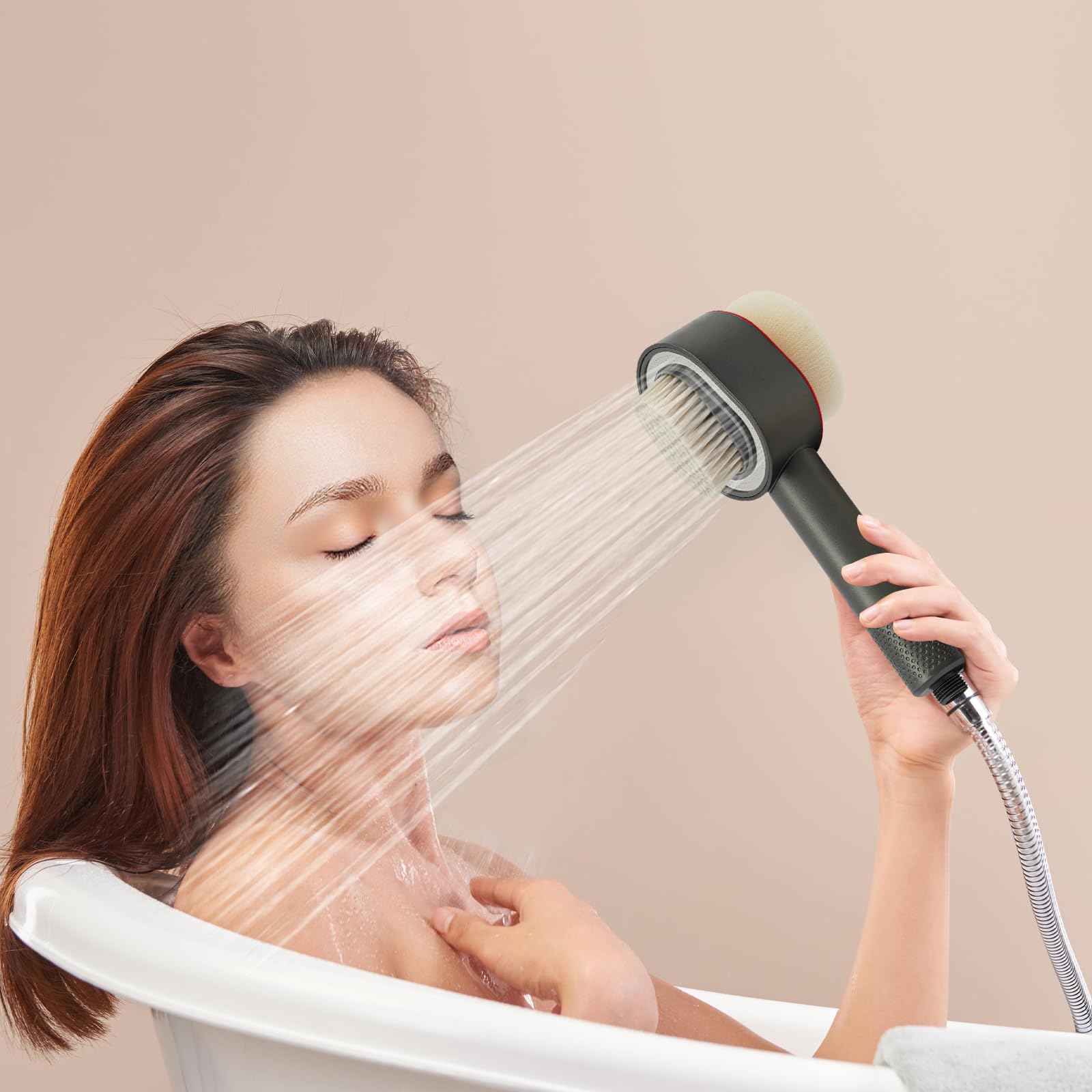 Set soffione doccia con 2 spazzole di pulizia e filtro ai carboni attivi, doccetta con filtro, doccetta ad alta pressione, rimuove calcare, batteri e metalli pesanti