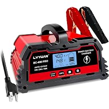 LVYUAN 40Amp Smart Car Battery Charger, 12V/24V Automotive Charger, Lead-Acid Battery, LiFePO4 Battery Maintainer with LCD Display, Trickle Charger, for Lawn Mower, Motorcycle, AGM, STD, Gel, EFB,etc