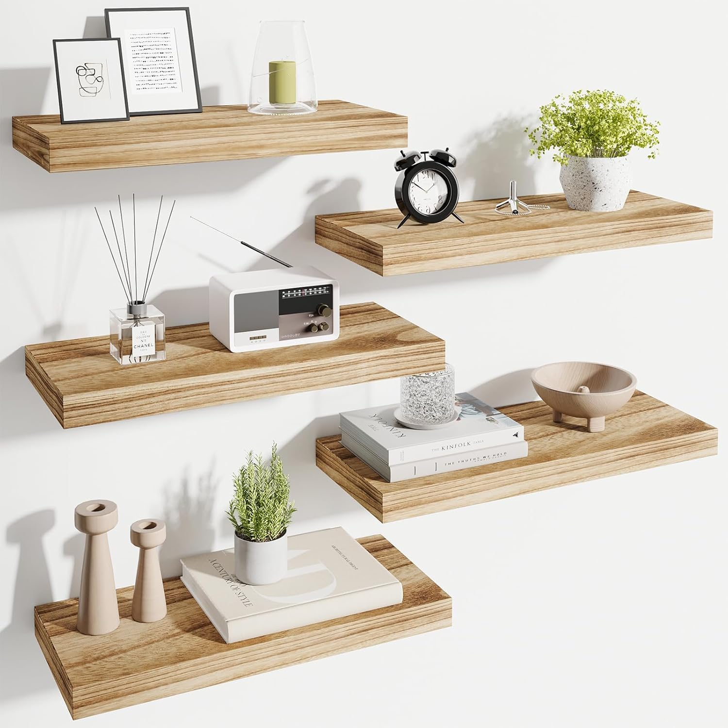 Fixwal Floating Shelves, Rustic Wood Wall Shelves Set Of 6, Shelves For Wall Decor - View #3