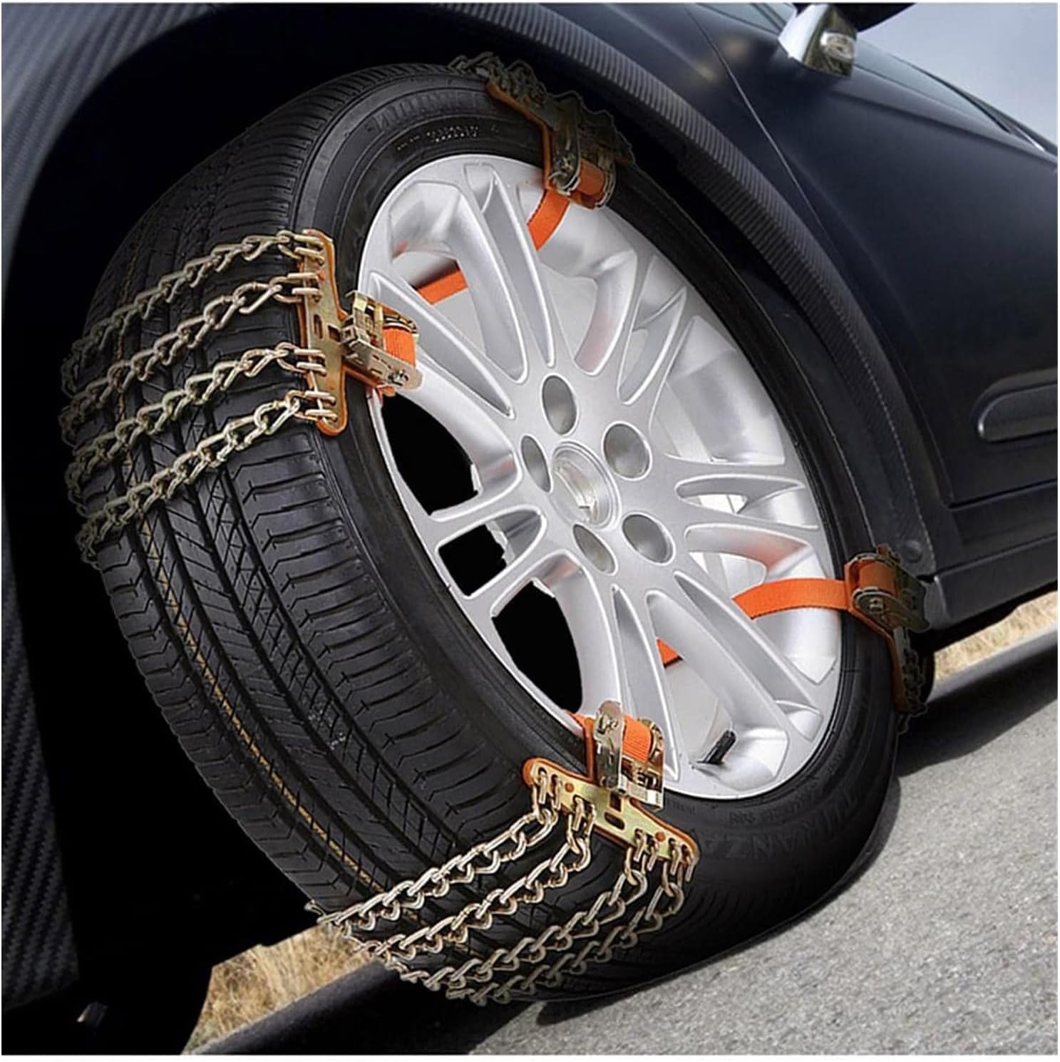 4pcs Chains Snow Chains Car Snow Chains Anti-Skid Portable Wheel Tire Car Security Chains Vehicle for Sudden Snow Easy to Fit Emergency Snow Tyre Chains Gently(225~285mm)