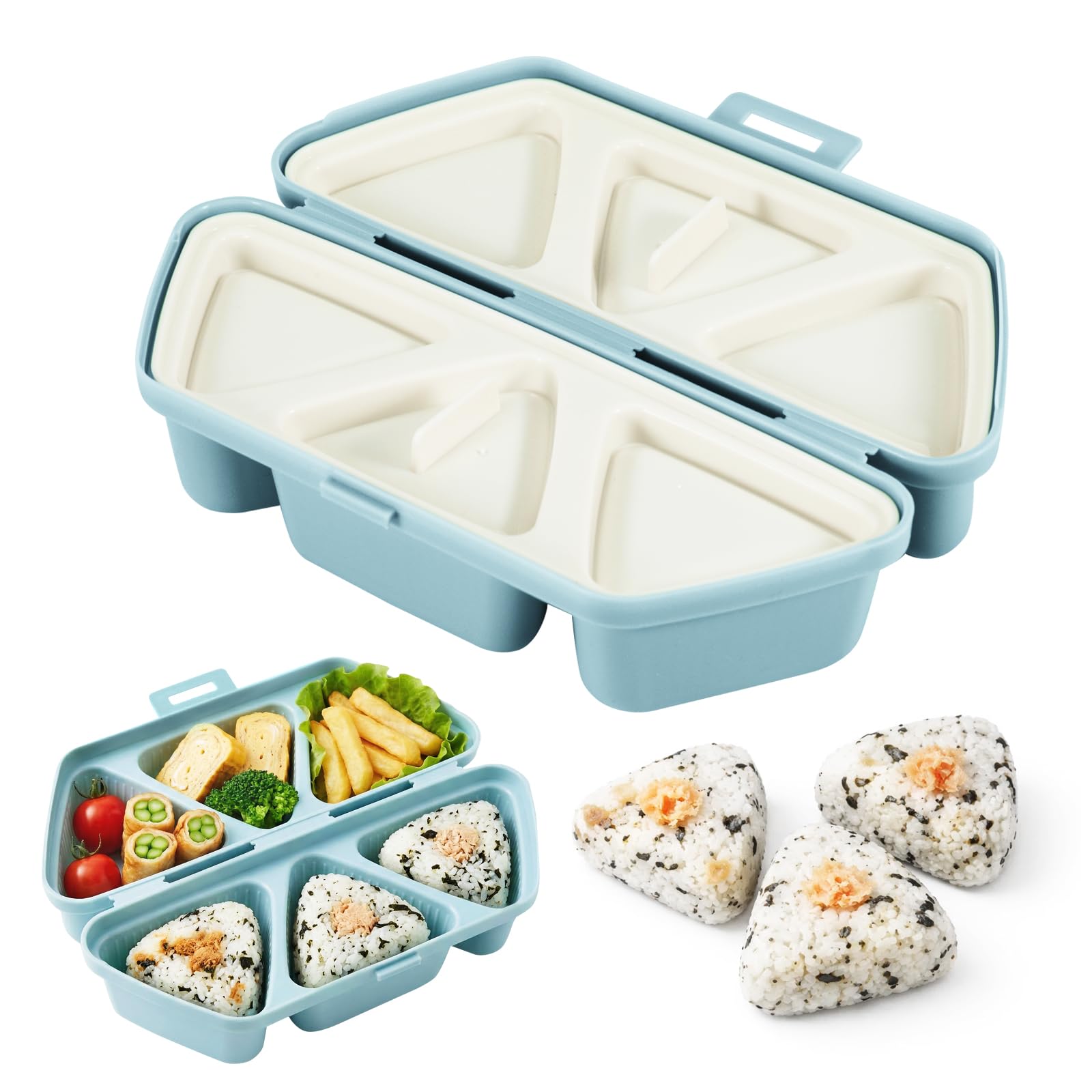 6 in 1 Onigiri Mould BPA Free, Triangle Sushi Maker, Non-Stick Onigiri Mold for Making and Storing Sushi, DIY Rice Ball Mold for Party, Gathering, Office, Picnics and Camping, Blue