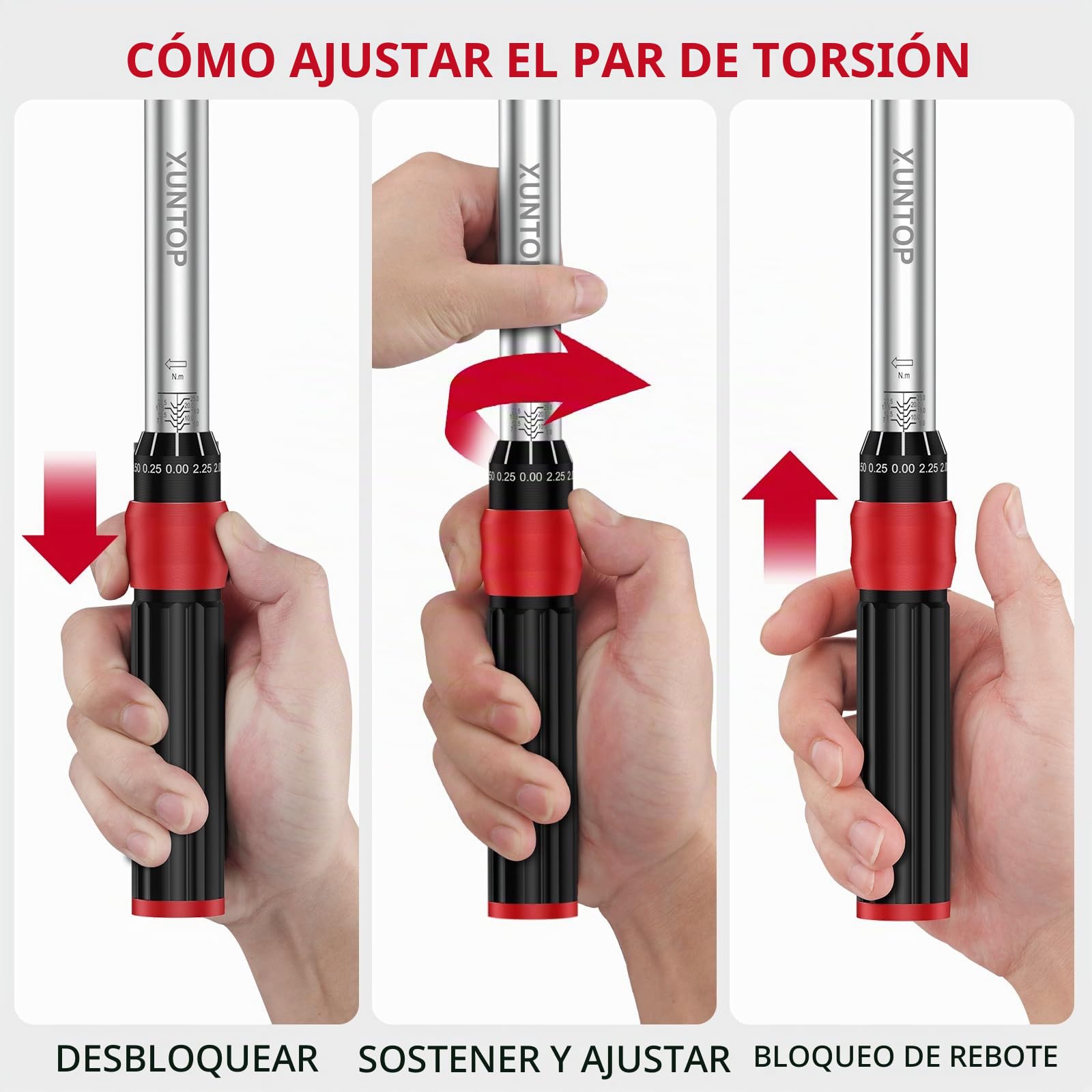 XUNTOP Llave Dinamométrica 22PCS Llaves de Carraca 1/4" 5-25Nm con Cabeza de Carraca Reversible de 72 Dientes, Puntas Hex/Phillips/Torx Precisión±3% para Reparación de Bicicletas, Moto,Coche,Camión