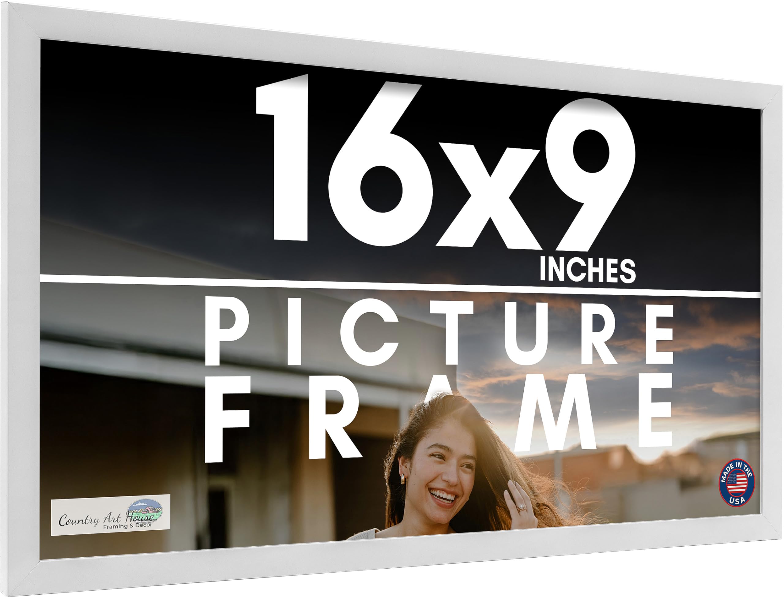 Amazon.com - 16x9 Frame White Solid Wood Picture Frame Includes UV